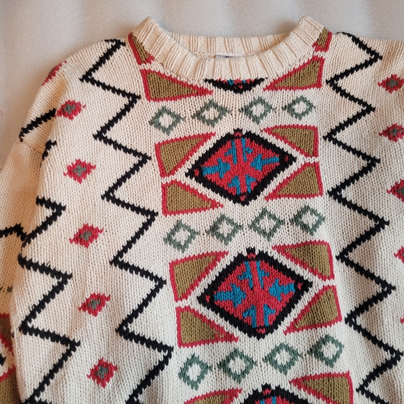 Vintage Navajo Pattern Men's Cotton Crew Neck Sweater Medium - Picture 2 of 11